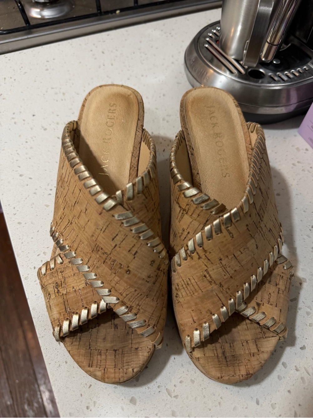 Jack Rogers Sloane Tan Cork Wedge Slide Sandals